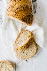 Sliced bread on white countertop