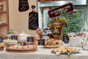 Assortment of bakery goods in restaurant 