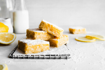 Lemon brownie in white kitchen
