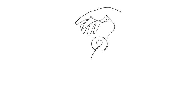 Hand with ribbon one line art animation,world cancer day concept continuous drawing contour motion,fight against oncological disease video,support and help breast cancer patients.4k self-drawing movie