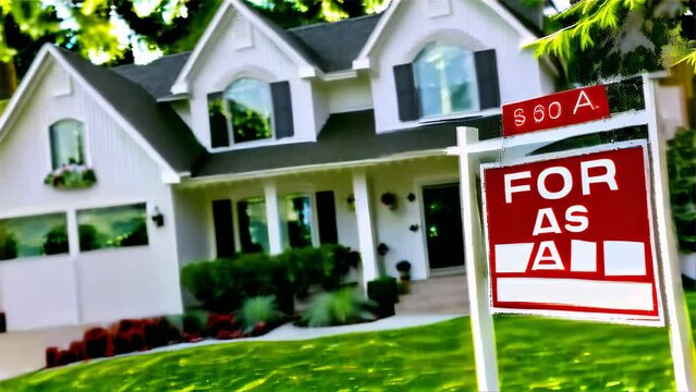 An inviting suburban home with a 'For Sale' sign displayed prominently, perfect for real estate and property listings