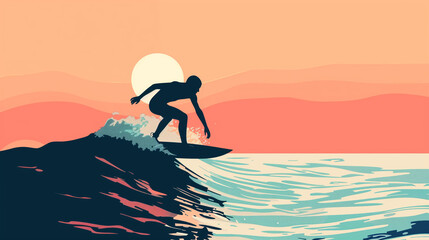 Abstract illustration of man surfing concept, vector art