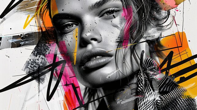 Fashion Fusion - Supermodels Cinematic B&W Imagery with Colorful Illustrations