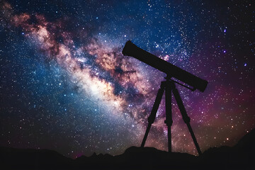 Teleskop am Nachthimmel: Sternenbeobachtung im Weltraum - obrazy, fototapety, plakaty