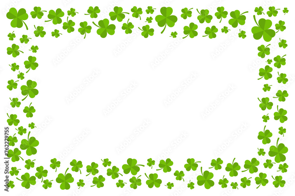 Aufkleber Rectangle frame St Patrick's Day background. Vector illustration for lucky spring design with shamrock. Green clover wave border isolated on transparent background.