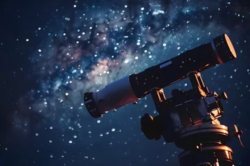 Fototapeten Teleskop am Nachthimmel: Sternenbeobachtung im Weltraum © Seegraphie