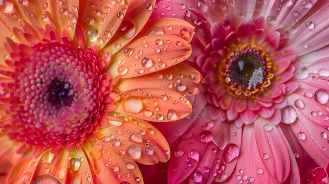 beautiful gerbera daisies with water drops close up