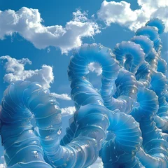 Fotobehang Superworms eating blue polypropylene, a metaphor for change, a top minimalist stacks, under a serene blue sky, Dynamic Stance © Roni