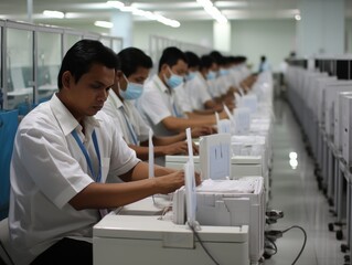 Group of Men in White Lab Coats Operating Machines