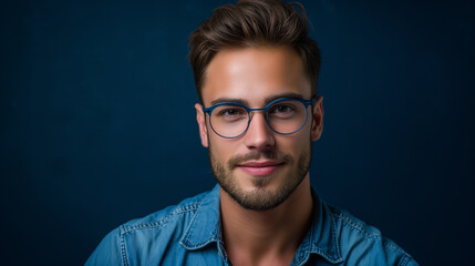 Obraz premium A man with glasses and a beard is smiling at the camera