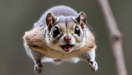 A Flying Squirrel With Its Eyes Wide Open In Excit