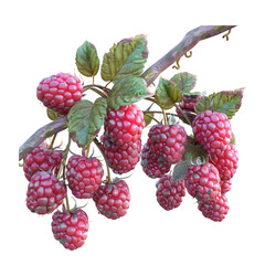 bunch of raspberries isolated on transparent background