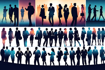 Business people men and women set of  silhouettes