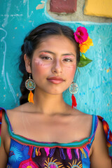 A vibrant portrait capturing the beauty of a young Mexican woman
