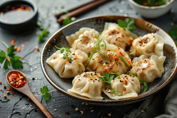 Fototapeta na wymiar Fresh cooked dumplings in a plate