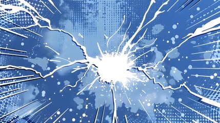 Blue and white background of the Book in comic style pop art superhero. Lightning blast halftone dots. Cartoon