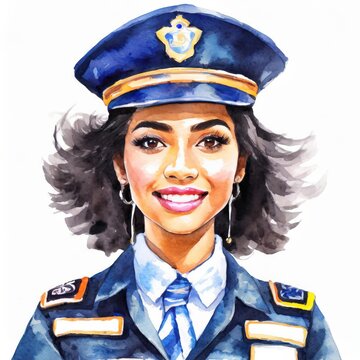 Watercolor Portrait of a Female Police Officer