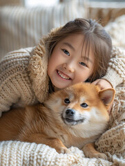 Photo d'une petite fille avec son chien