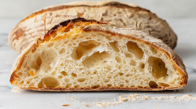 Sourdough bread sliced and cut in half