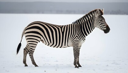 Fototapeta na wymiar A Zebra In A Snowy Landscape