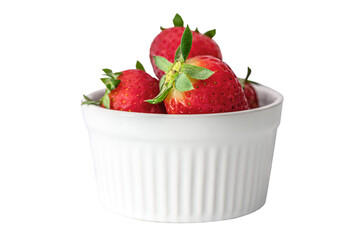 juicy sweet strawberies in white bowl isolated on white