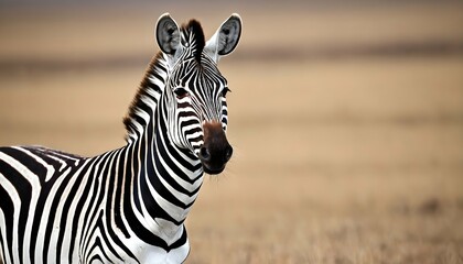 Fototapeta na wymiar A Zebra With Its Head Held High Alert For Danger
