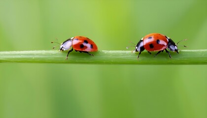 Ladybugs Crawling On A Blade Of Grass