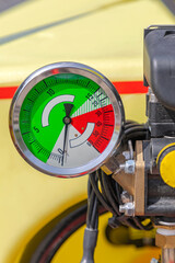 Fototapeta premium Psi Bar Pressure Gauge Measurement With Green Zone and Red Overpressure