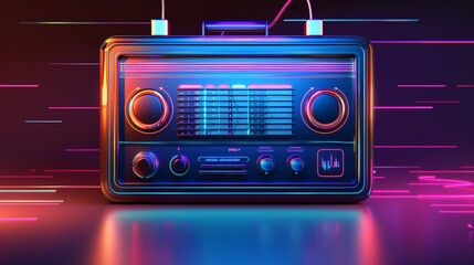 Vintage Tunes: Old-School Radio in a Neon-Lit Room