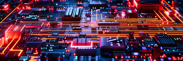 Technology and Computer Science, Digital Network and Electronics, Blue Background of Circuit and Data, Modern Tech Concept
