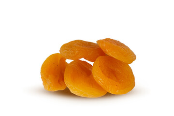A pile of dried apricots on a white background. Isolated