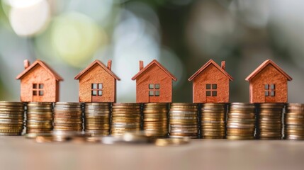 Line of houses each with a different pile of coins, showing various levels of investment and return in the real estate market