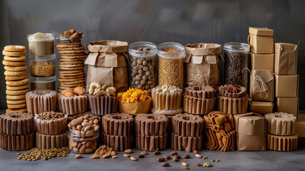 Fototapeta na wymiar A variety of snacks and treats are displayed on a table, including cookies