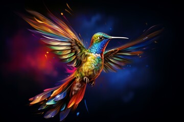 Fototapeta premium Exquisite Rainbow colorful hummingbird. Mexico green bird. Generate Ai