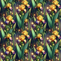 Starry Night Iris Flower Pattern
