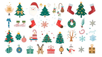 Christmas, New Year holidays icon big set. Flat style collection - obrazy, fototapety, plakaty