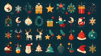 Christmas, New Year holidays icon big set. Flat style collection - obrazy, fototapety, plakaty