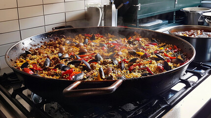 traditional Spanish Paella with seafood