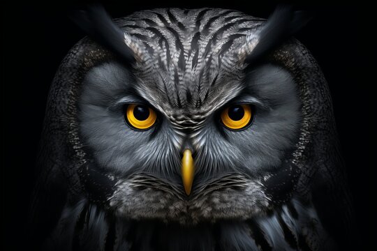 Majestic great gray owl portrait with neon eyes, symbolizing nature freedom and wildlife mystery