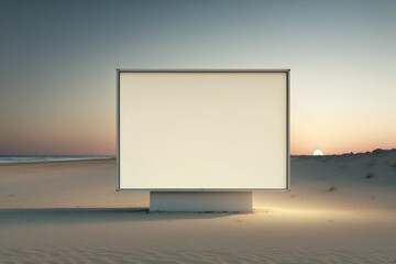 A large blank billboard stands in the middle of a vast desert landscape.