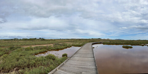 Panorama from a wooden path around Marseillan