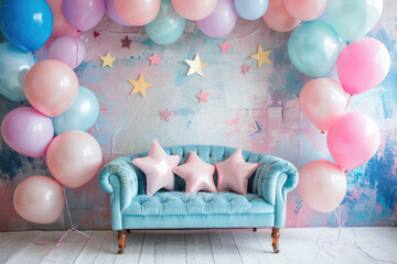 photo zone with birthday balloons