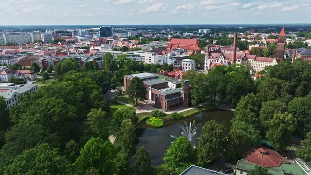 Aerial drone view of Brandenburgisches Landesmuseum f&uuml;r moderne Kunst in Cottbus , Germany