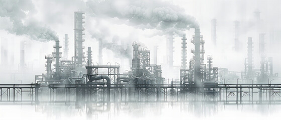 Obraz premium Industrial Night Scene at a Refinery, Gas and Energy Production with Pollution, Engineering and Petrochemical Plant