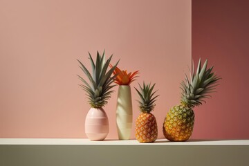 A modernist still life composition featuring pineapples arranged in a minimalist and abstract manner.