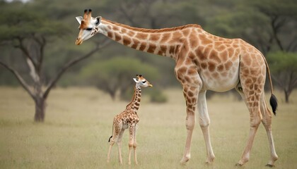 Naklejka na ściany i meble A Baby Giraffe Standing Close To Its Mother