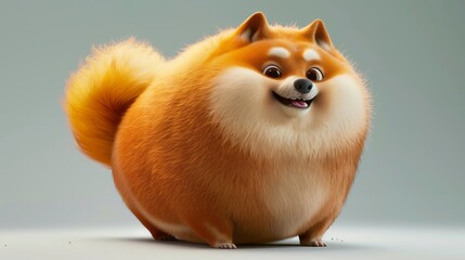 A cartoon dog with a big fluffy tail and a big fluffy body