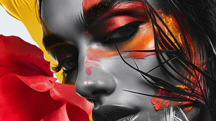 Dual Essence: Cracked Monochrome and Vivid Colors in Artistic Harmony - obrazy, fototapety, plakaty