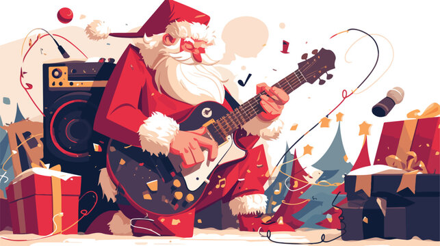 Santa Claus is a musician playing an electric guitar