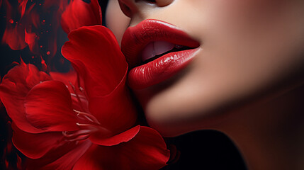 woman with red lips - obrazy, fototapety, plakaty